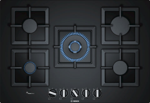 Series 6 Gas hob, 75 cm, Tempered glass, Black