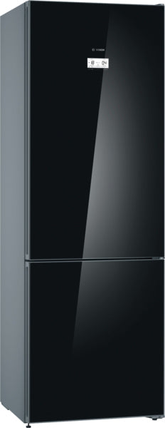 Series 6 free-standing fridge-freezer with freezer at bottom, glass door, 203 x 70 cm, Black, Total No Frost